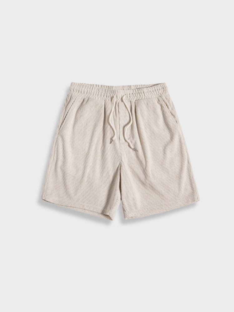 BEIGE LINEN SHIRT AND SHORTS OUTFIT SUMMER SET IN CORDUROY STYLE