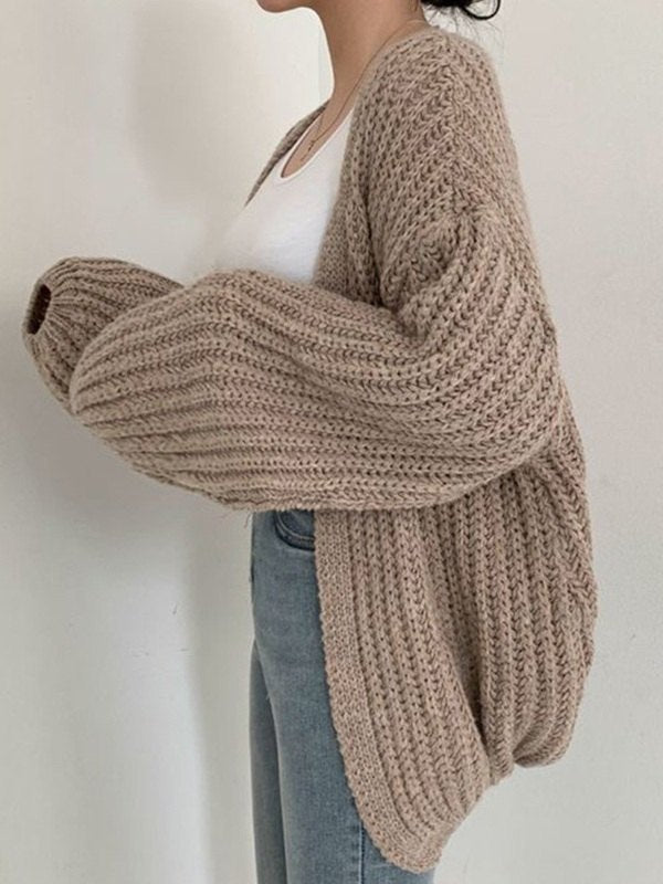 BEIGE LONG SLEEVE CARDIGAN FOR CASUAL WINTER WARDROBE