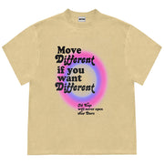 BEIGE MOVE DIFFERENT T-SHIRT FEATURES BOLD BLACK TEXT