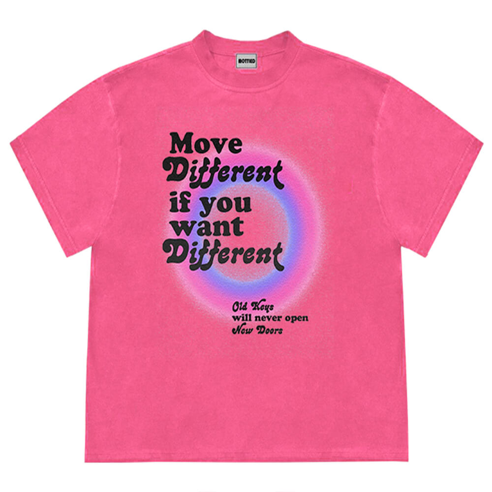 BEIGE MOVE DIFFERENT T-SHIRT FEATURES BOLD BLACK TEXT