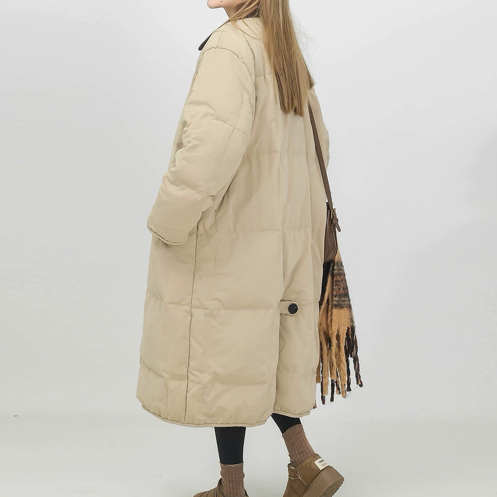 BEIGE QUILTED OVERCOAT: PREPPY STYLE QUILTED COAT