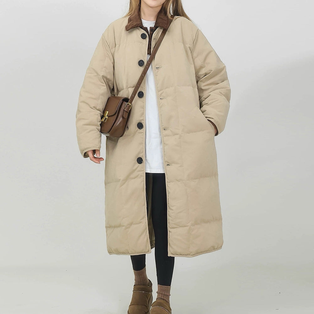 BEIGE QUILTED OVERCOAT: PREPPY STYLE QUILTED COAT