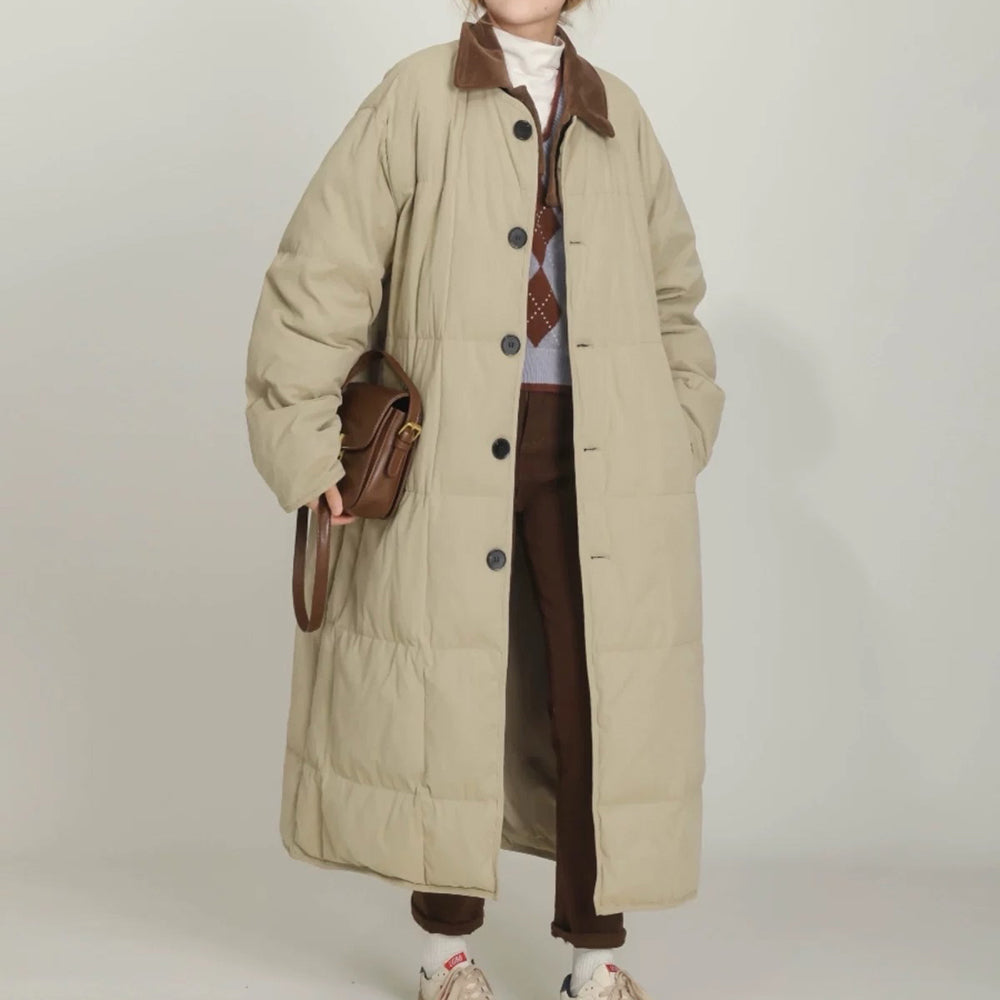 BEIGE QUILTED OVERCOAT: PREPPY STYLE QUILTED COAT