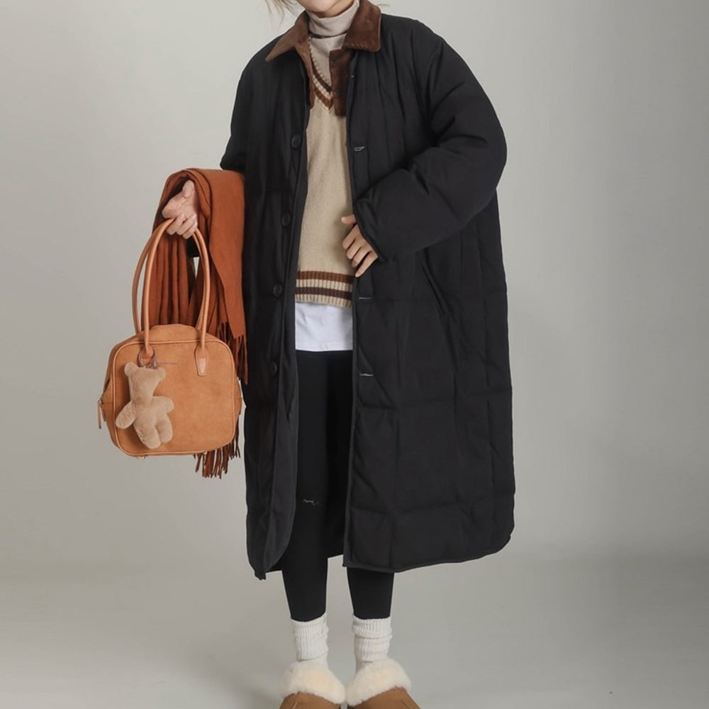 BEIGE QUILTED OVERCOAT: PREPPY STYLE QUILTED COAT