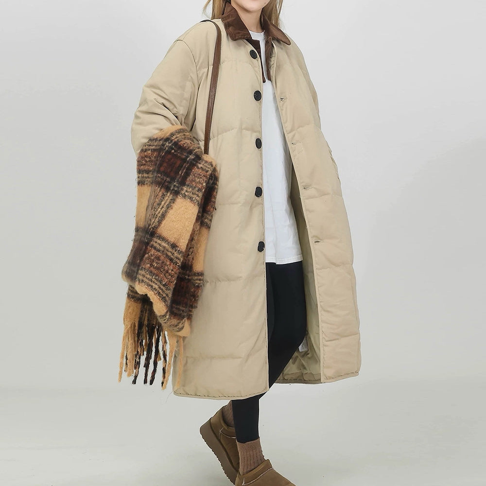 BEIGE QUILTED OVERCOAT: PREPPY STYLE QUILTED COAT