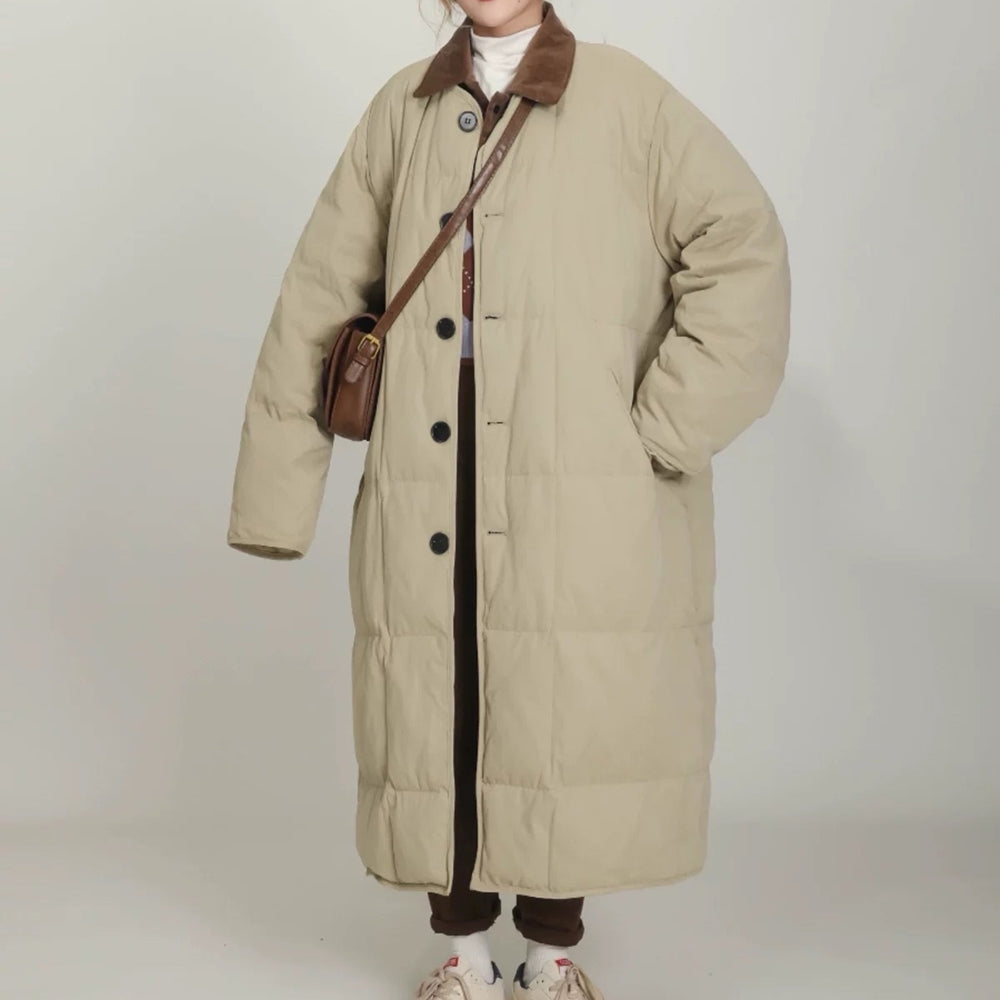BEIGE QUILTED OVERCOAT: PREPPY STYLE QUILTED COAT