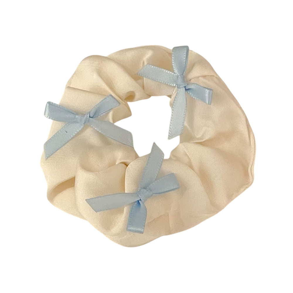 BEIGE SCRUNCHIE WITH BLACK BOWS SATIN KOREAN STYLE BOWS
