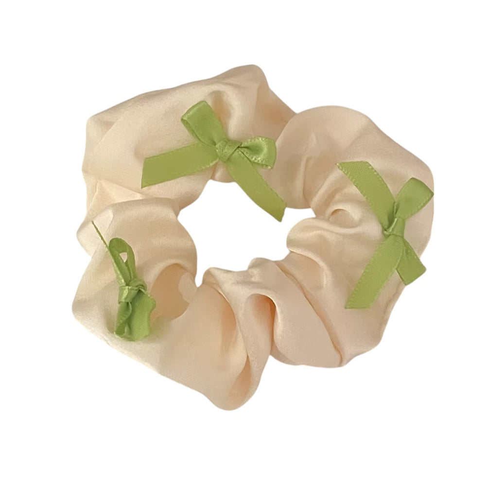BEIGE SCRUNCHIE WITH BLACK BOWS SATIN KOREAN STYLE BOWS
