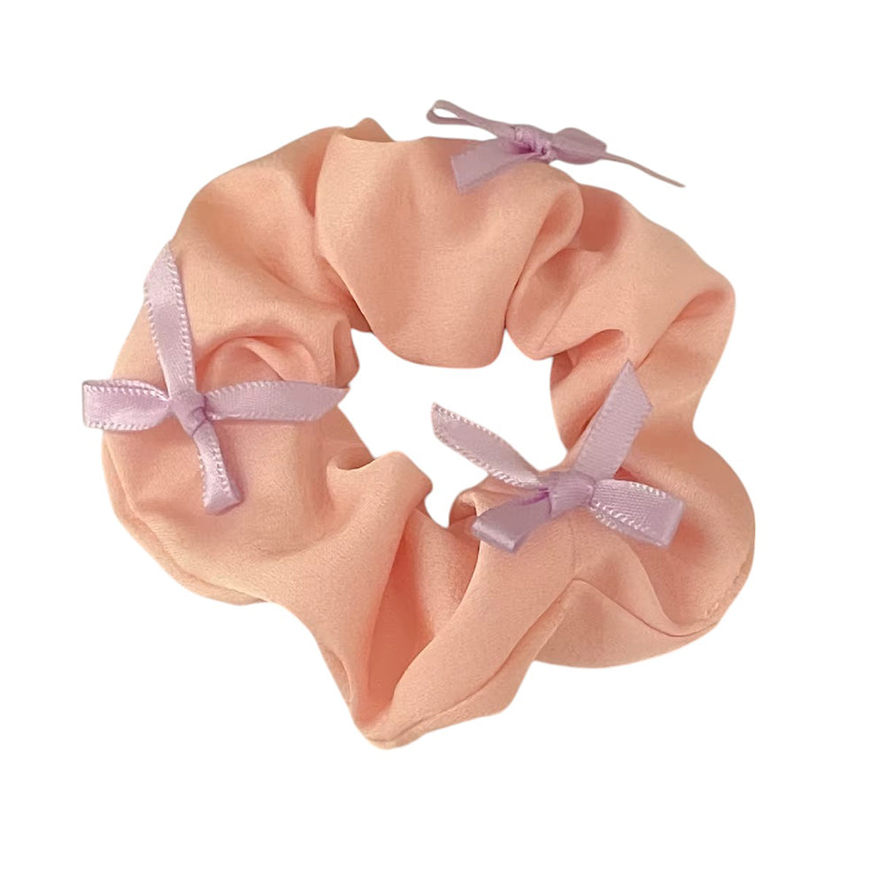 BEIGE SCRUNCHIE WITH BLACK BOWS SATIN KOREAN STYLE BOWS