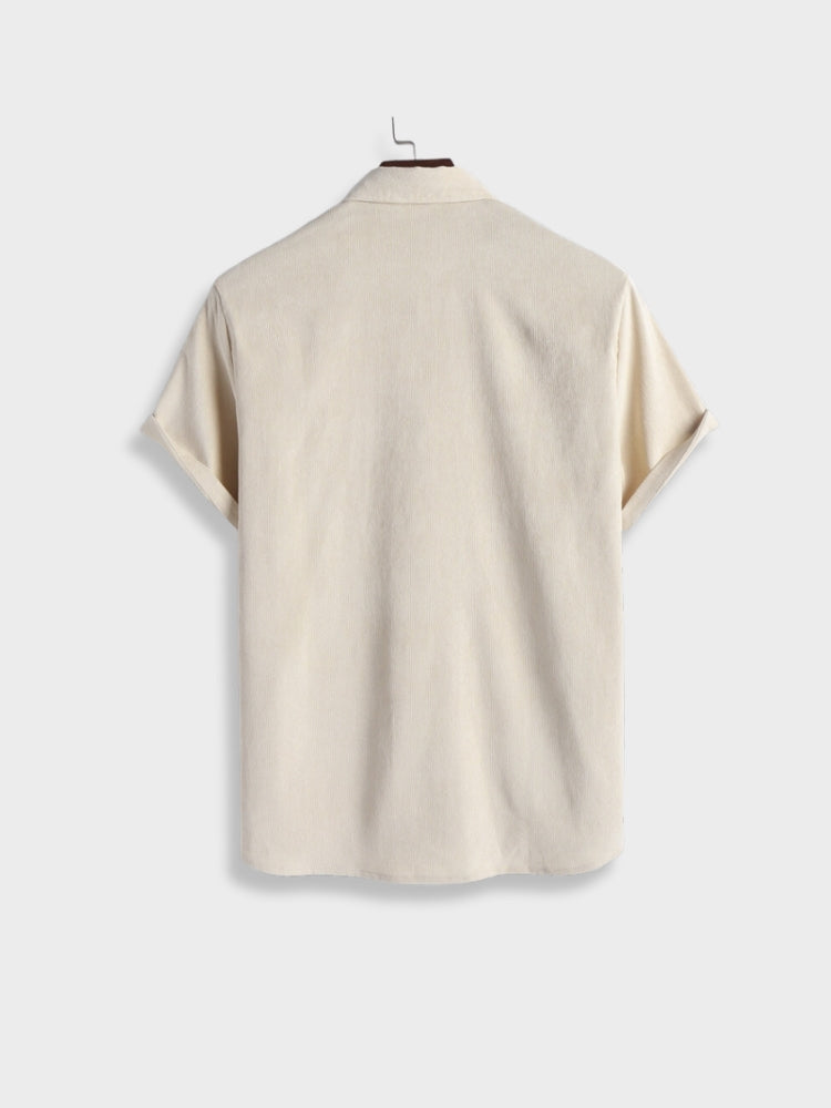 BEIGE SHORT-SLEEVED SHIRT DURABLE WARDROBE ESSENTIAL CORDUROY HEMD