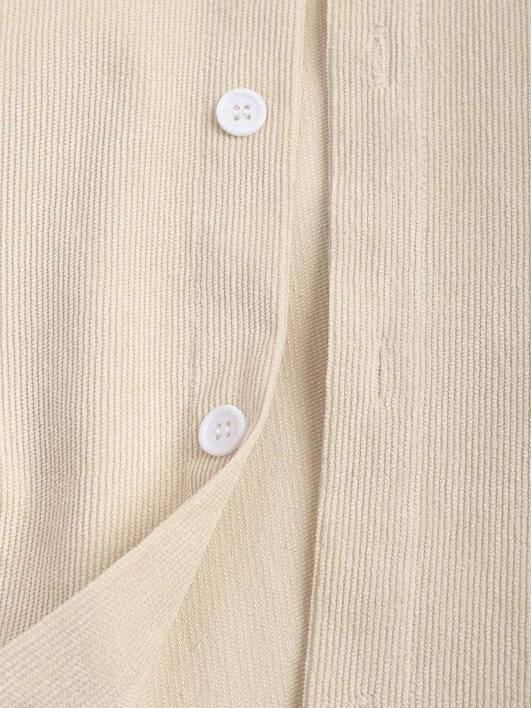 BEIGE SHORT-SLEEVED SHIRT DURABLE WARDROBE ESSENTIAL CORDUROY HEMD