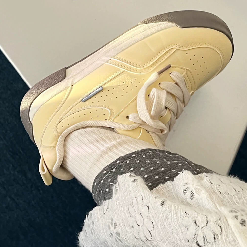 BEIGE SNEAKERS - PASTEL SERENITY AND YELLOW AESTHETIC SNEAKERS PAIR
