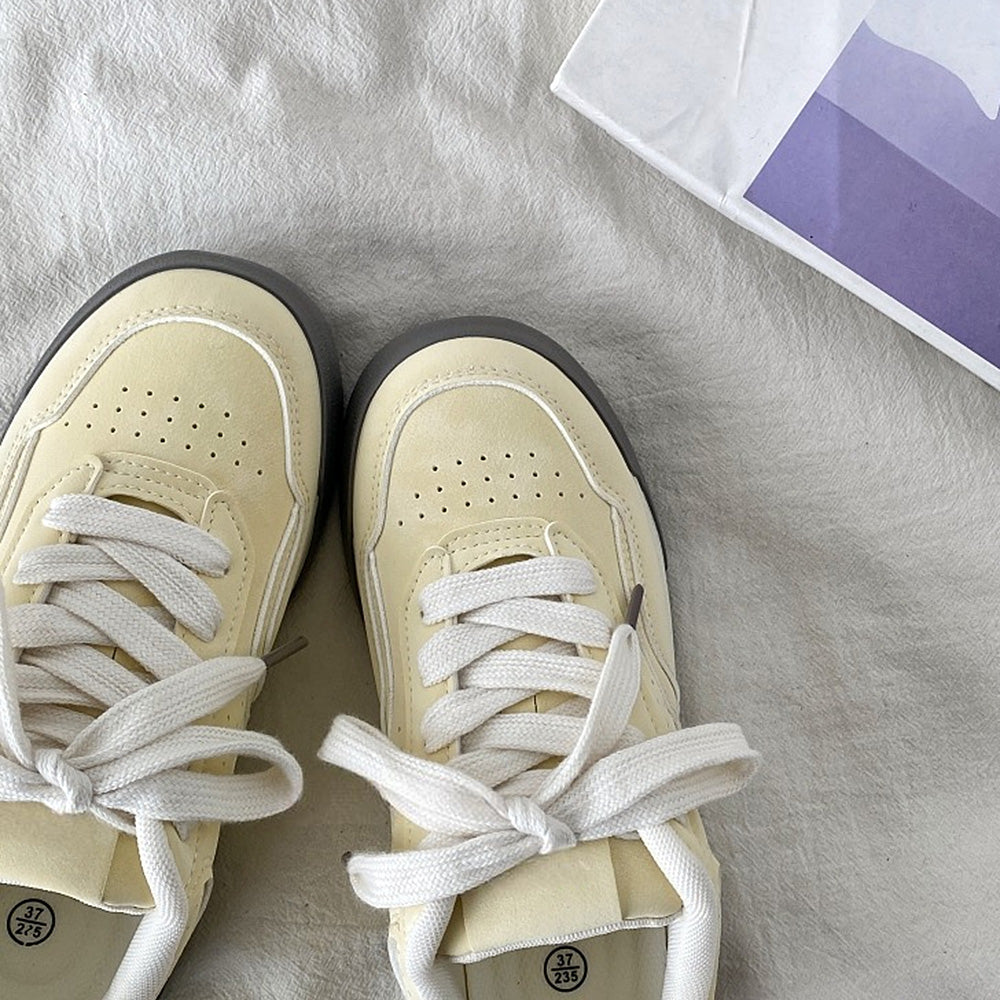 BEIGE SNEAKERS - PASTEL SERENITY AND YELLOW AESTHETIC SNEAKERS PAIR