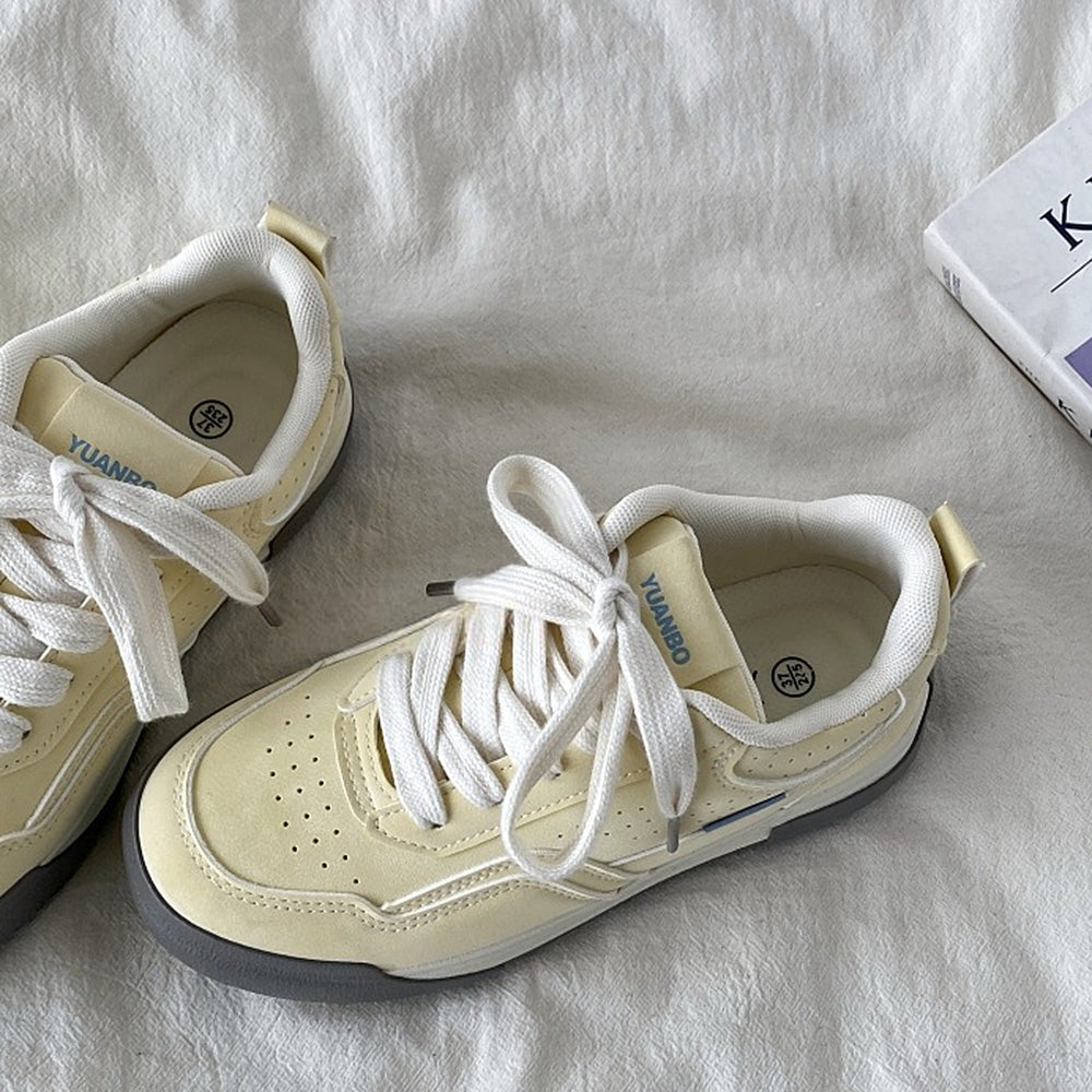 BEIGE SNEAKERS - PASTEL SERENITY AND YELLOW AESTHETIC SNEAKERS PAIR