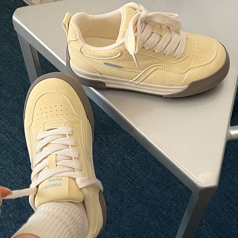 BEIGE SNEAKERS - PASTEL SERENITY AND YELLOW AESTHETIC SNEAKERS PAIR