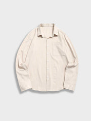 BEIGE STRIPED LONG-SLEEVED SHIRT - GORGEOUS VERTICAL STRIPED BLOUSE