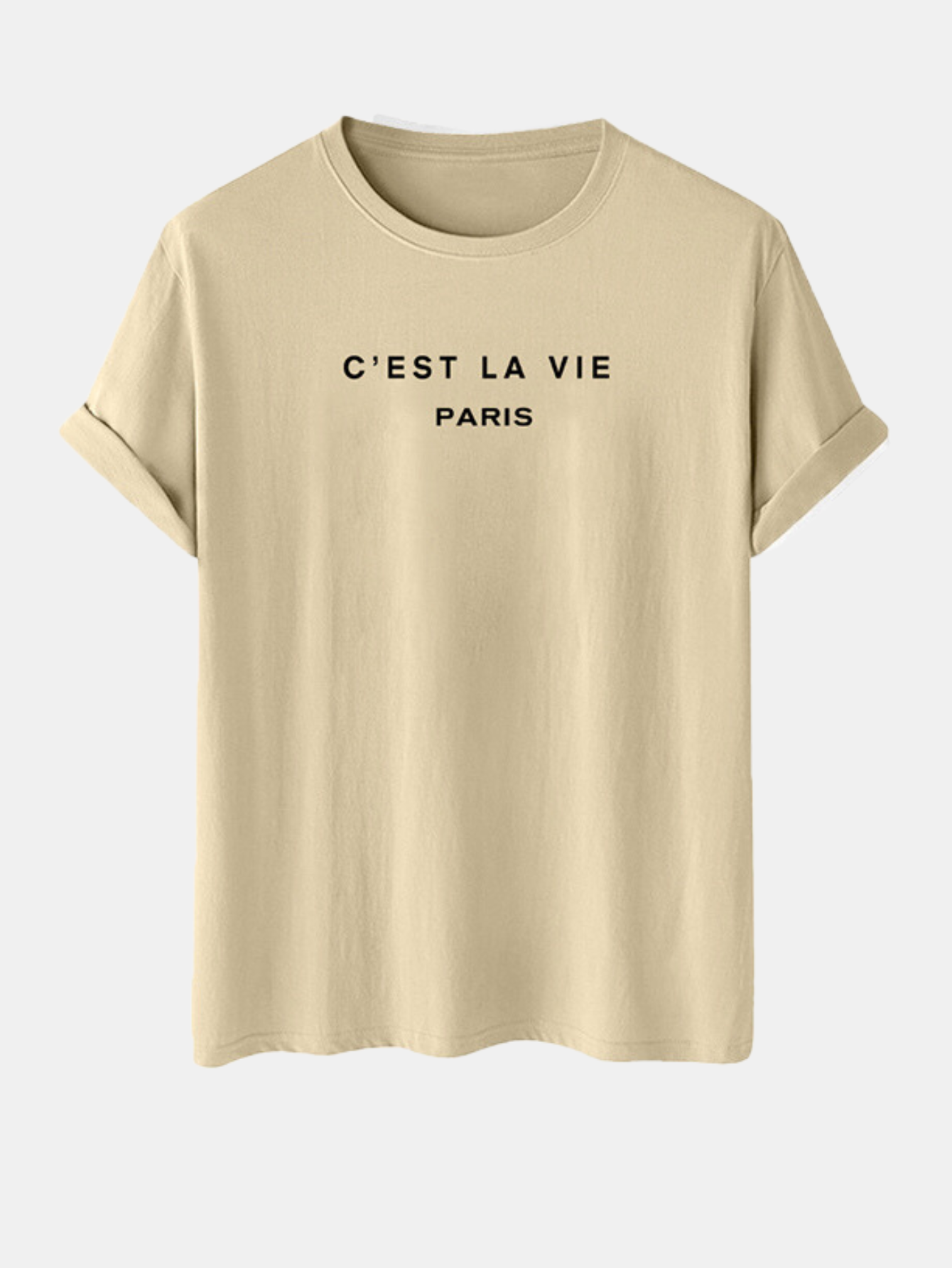 BEIGE T-SHIRT AND BLACK SWEATPANTS