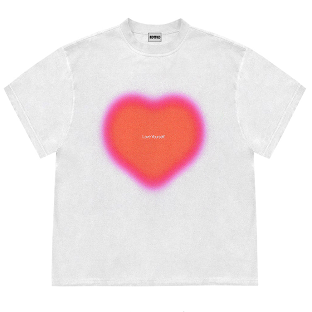 BEIGE T-SHIRT LOVE YOURSELF GRADIENT HEART DESIGN GRAPHIC TEE