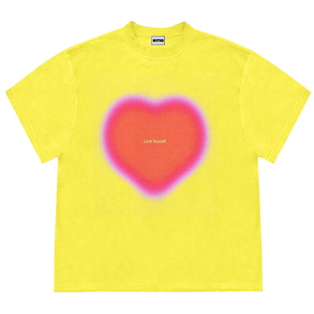 BEIGE T-SHIRT LOVE YOURSELF GRADIENT HEART DESIGN GRAPHIC TEE
