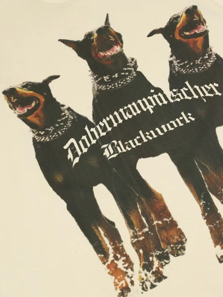 BEIGE T-SHIRT WITH THREE DOGS - STYLISH DOBERMAN TEE