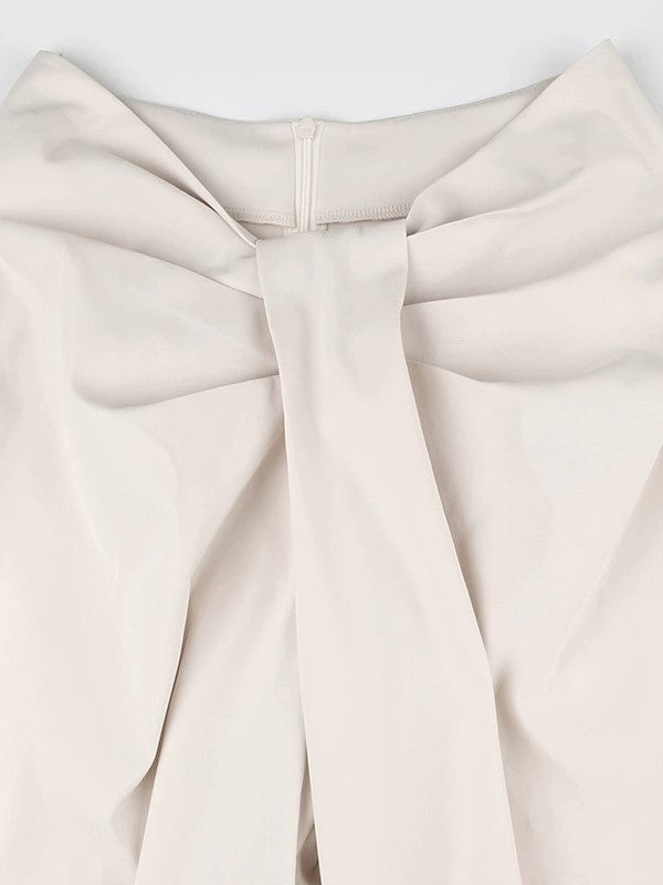 BEIGE TWISTED-WAIST PANTS WITH CROSSOVER WAISTBAND AND WIDE FIT