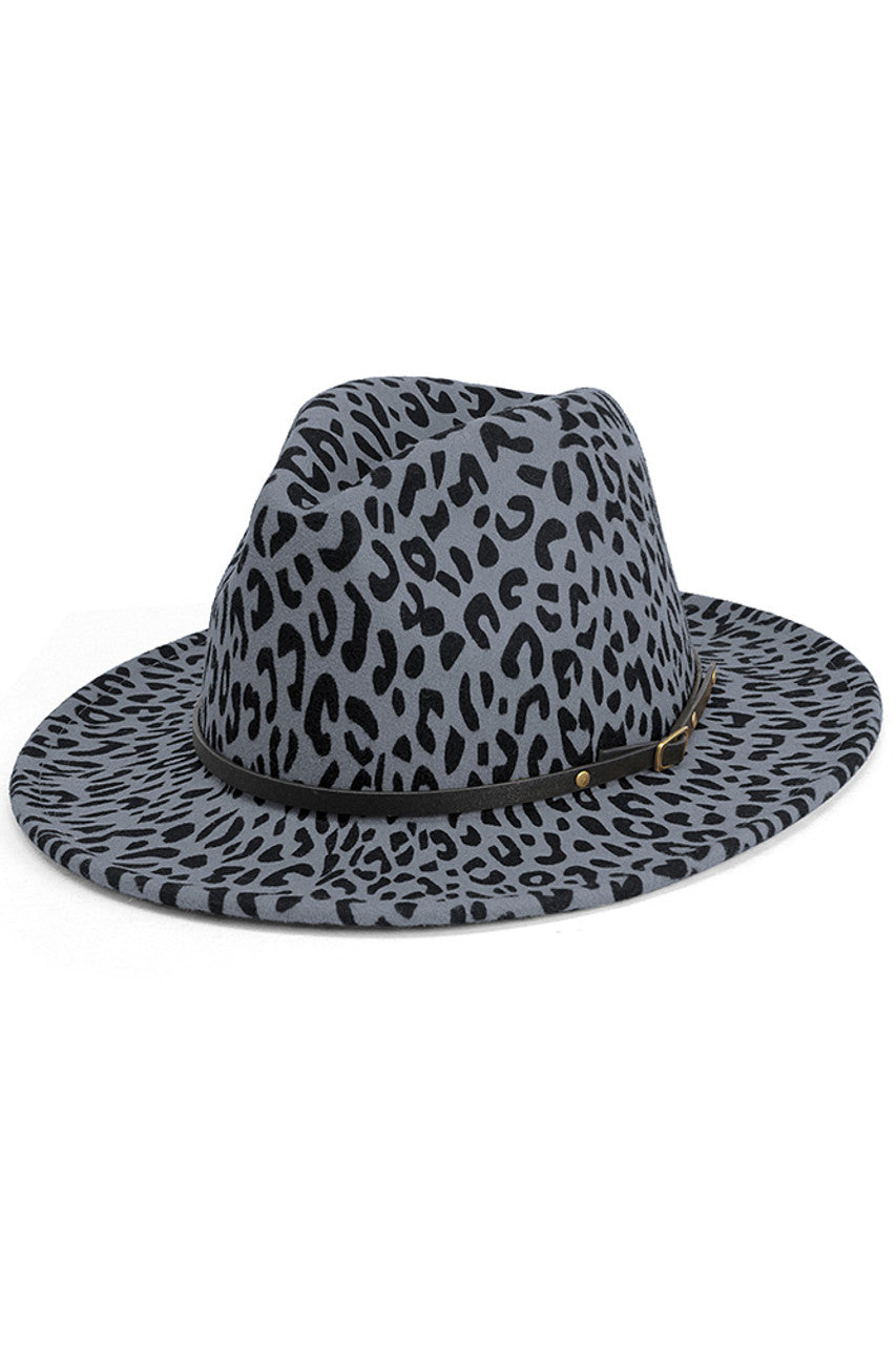 BELT BUCKLE TRIM LEOPARD PRINT FELT HAT