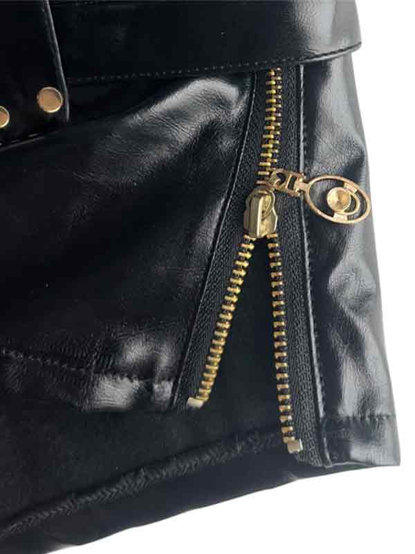 BELTED BLACK LEATHER SHORTS FOR CASUAL STREET PUNK STYLE