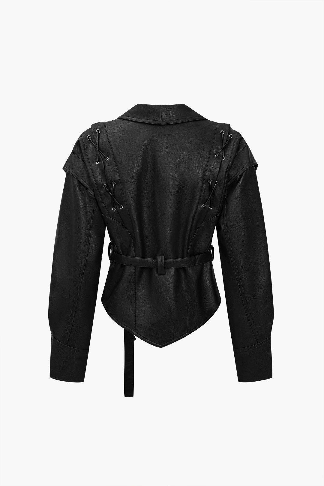 BELTED JACKET RETRO COFFEE FAUX LEATHER