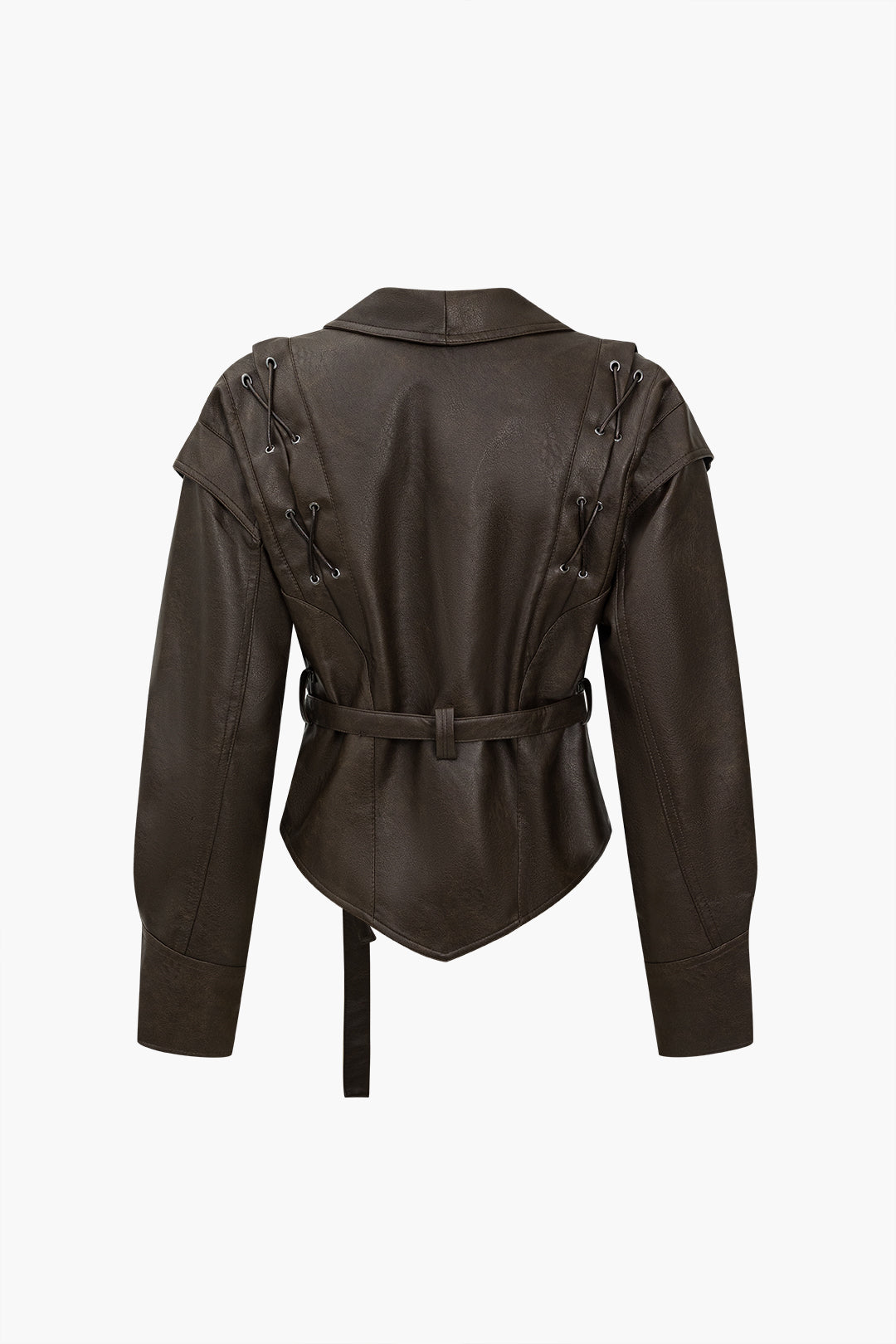 BELTED JACKET RETRO COFFEE FAUX LEATHER
