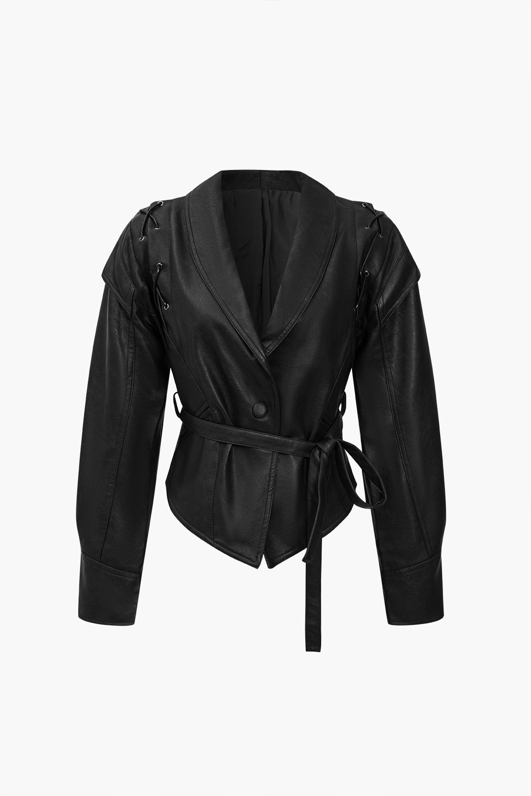 BELTED JACKET RETRO COFFEE FAUX LEATHER