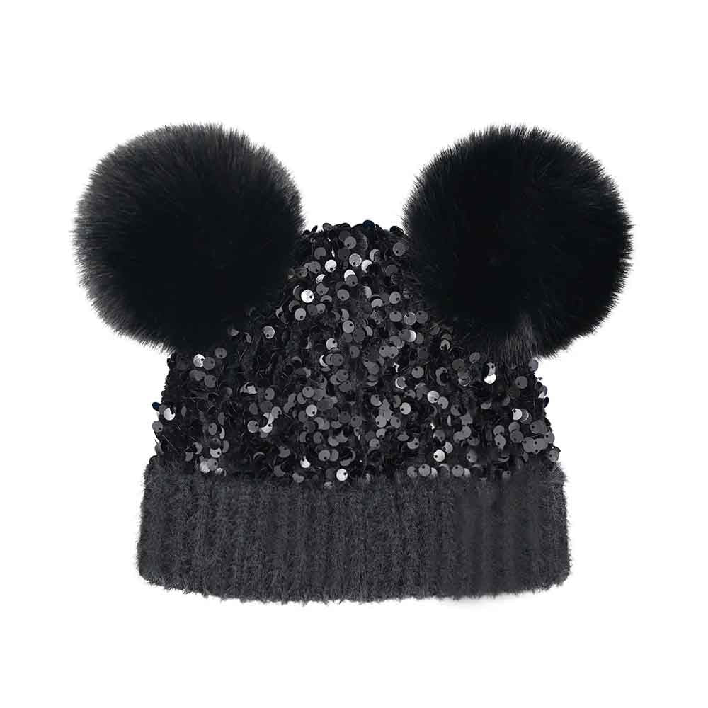 BABY Cluster Sequin Faux Fur Double Pom C.C Beanie