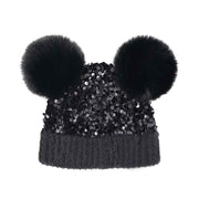 BABY Cluster Sequin Faux Fur Double Pom C.C Beanie