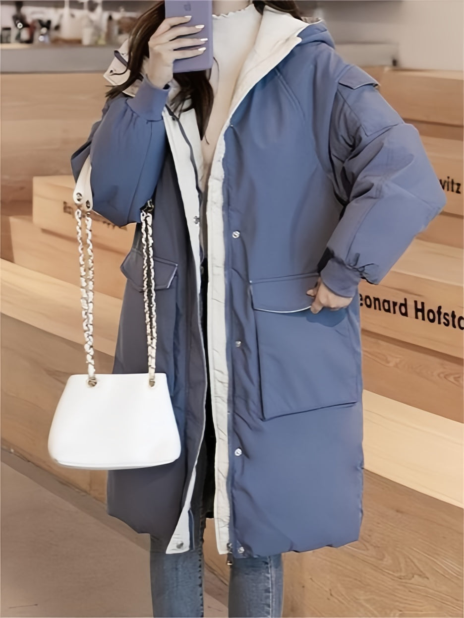 BLACK AND BEIGE HOODED WINTER COAT CASUAL VINTAGE HOODIE