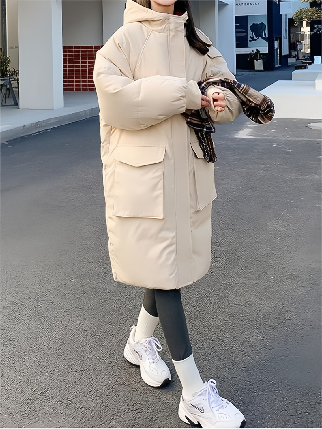 BLACK AND BEIGE HOODED WINTER COAT CASUAL VINTAGE HOODIE