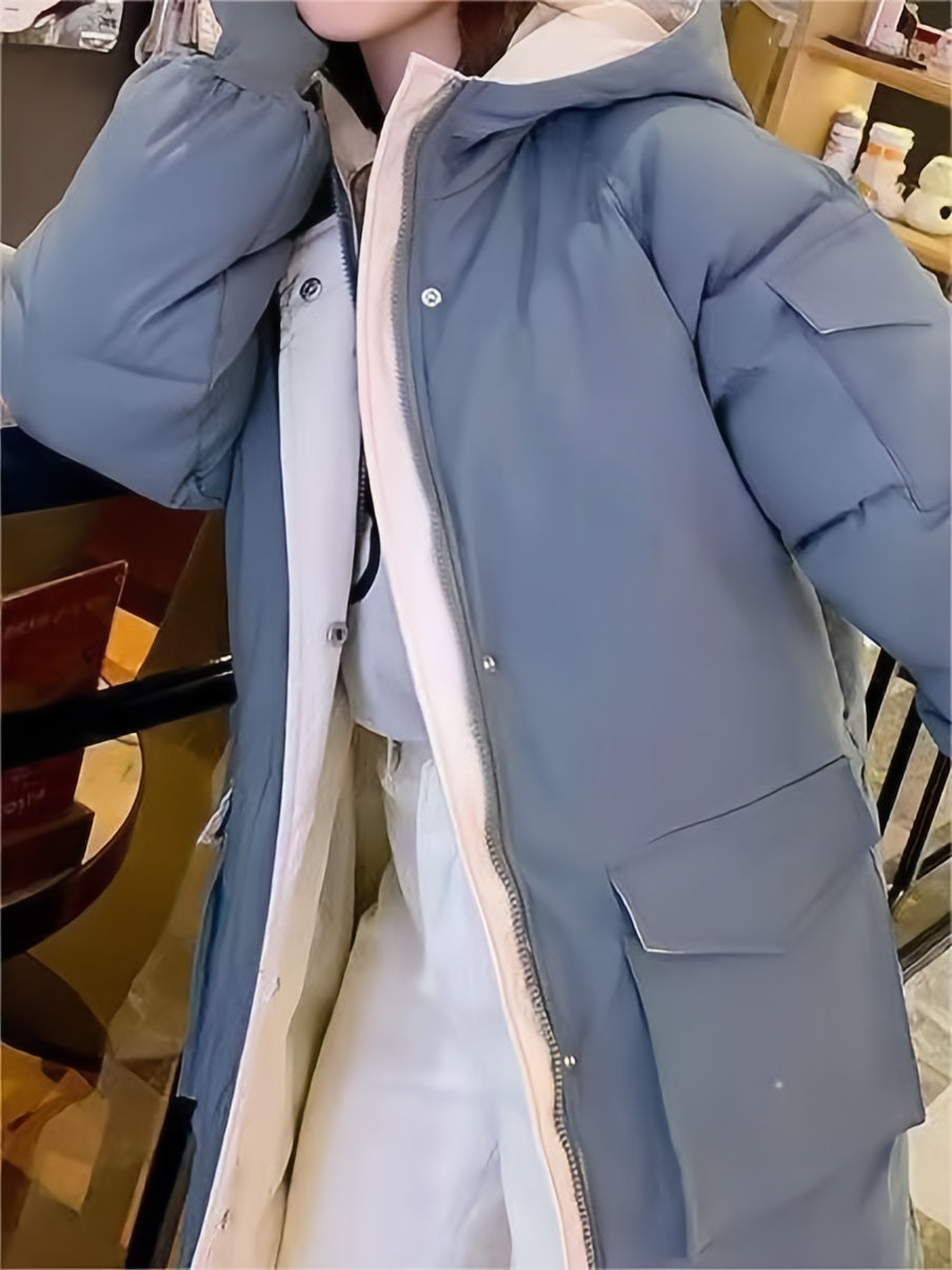 BLACK AND BEIGE HOODED WINTER COAT CASUAL VINTAGE HOODIE