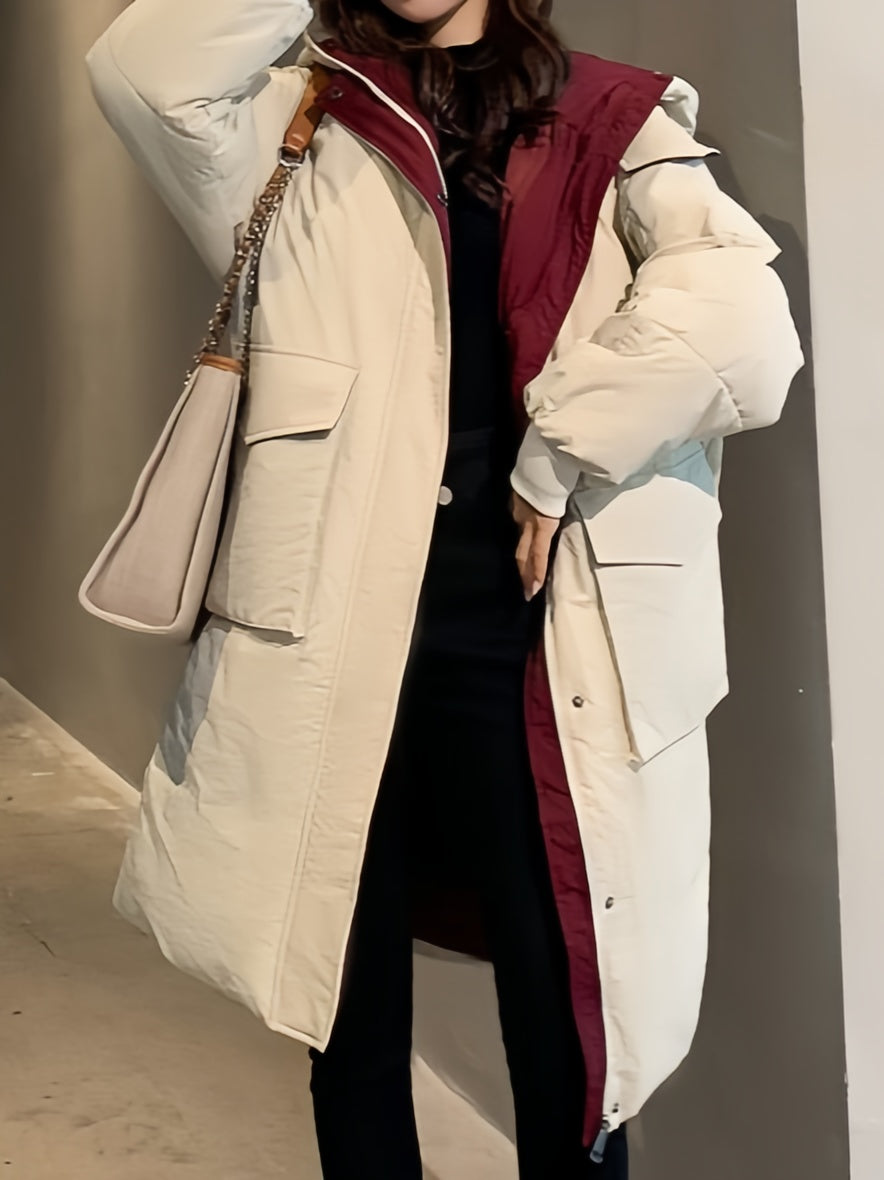 BLACK AND BEIGE HOODED WINTER COAT CASUAL VINTAGE HOODIE