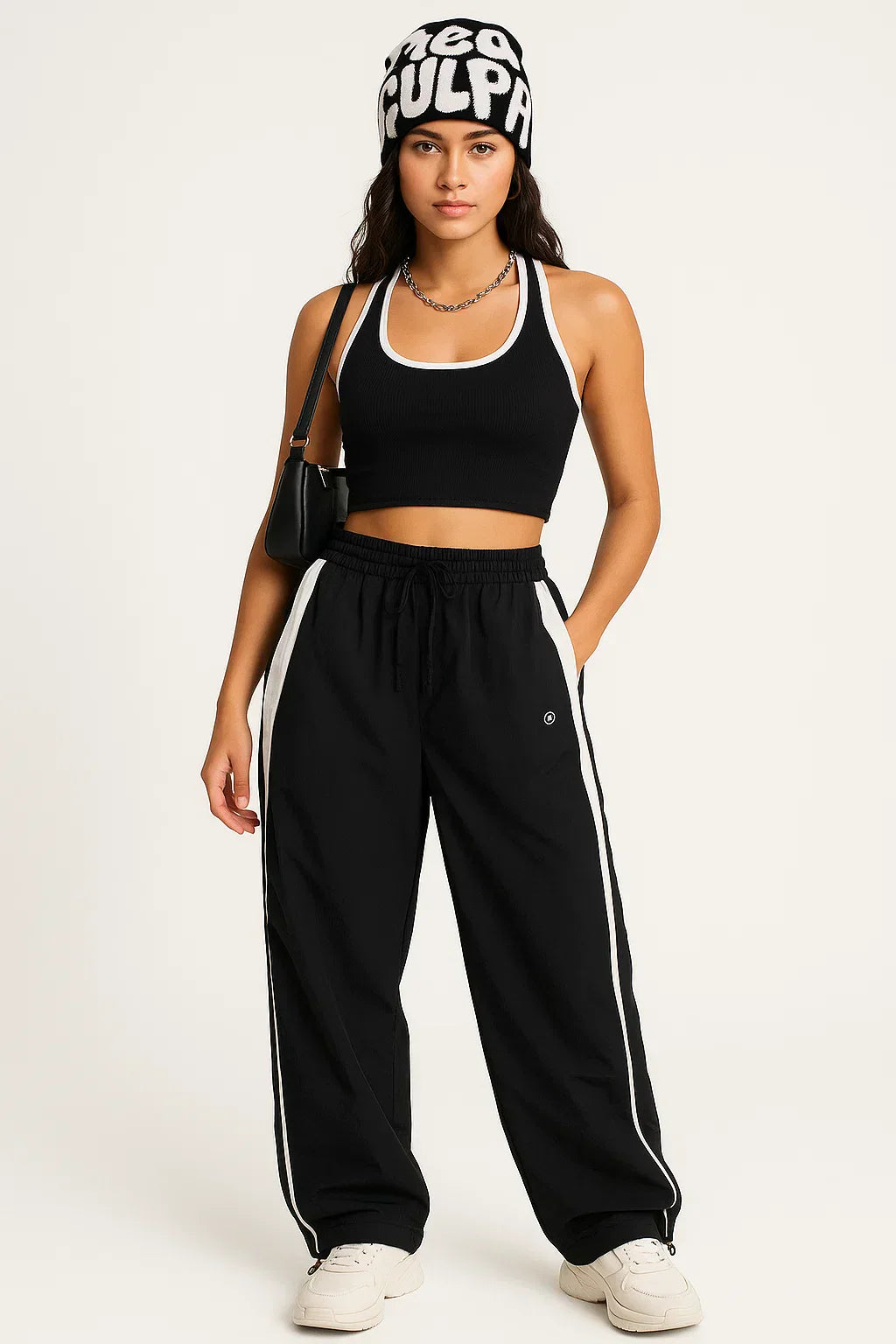 BLACK AND WHITE ATHLETIC OUTFIT Y2K STYLE FOR SPORTS AND FITNESS