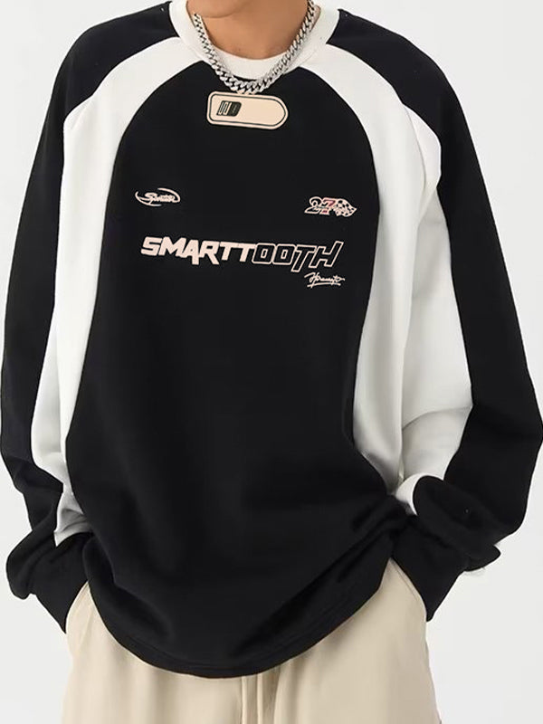 BLACK AND WHITE GRAPHIC SWEATSHIRT LOOSE FIT ROUND NECK