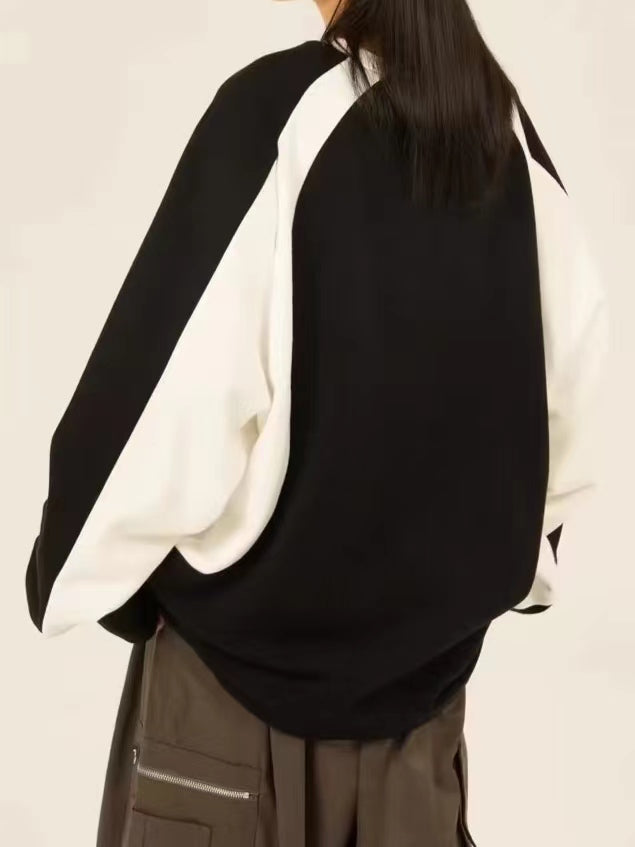 BLACK AND WHITE RAGLAN SWEATSHIRT VINTAGE LOOSE FIT