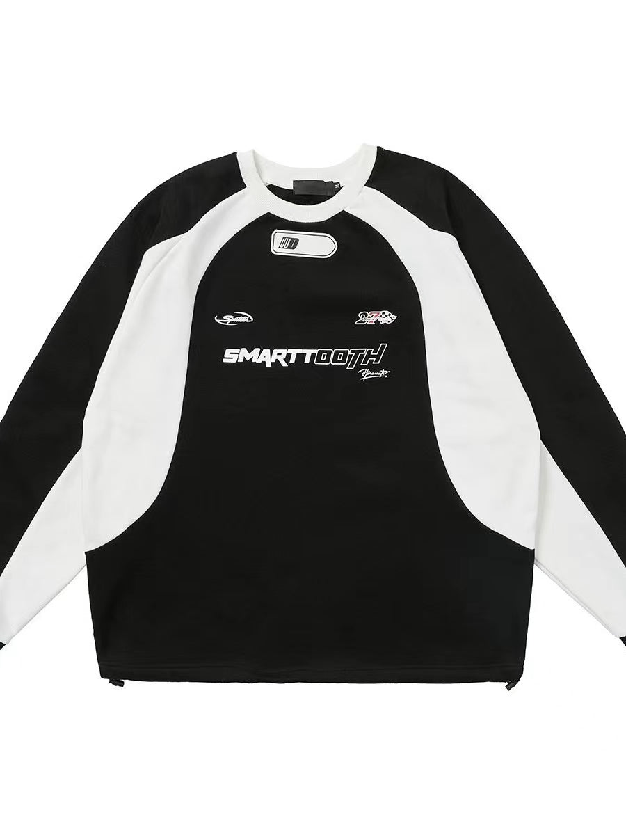 BLACK AND WHITE RAGLAN SWEATSHIRT VINTAGE LOOSE FIT