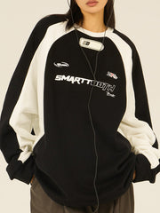 BLACK AND WHITE RAGLAN SWEATSHIRT VINTAGE LOOSE FIT