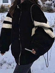 BLACK AND WHITE STRIPED ZIP-UP JACKET VINTAGE LOOSE FIT