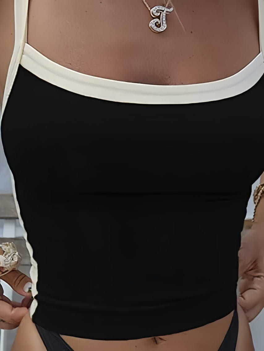 BLACK AND WHITE TANK TOP WITH GREEN CONTRAST DESIGN