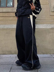 BLACK AND WHITE TRACK SUIT SET WITH LIGHTWEIGHT CASUAL PARACHUTE PANTS