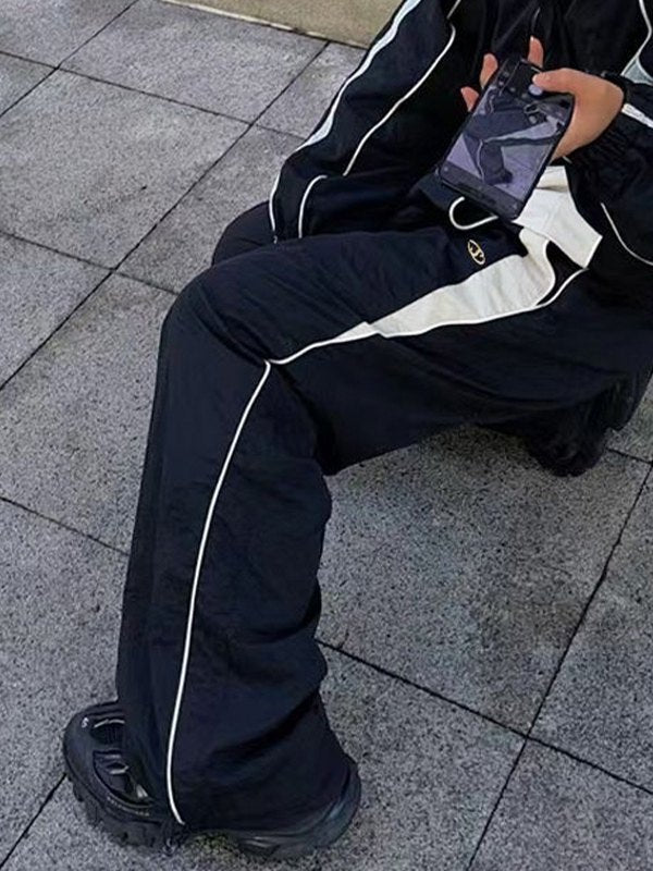 BLACK AND WHITE TRACKSUIT SET - LIGHTWEIGHT CASUAL PARACHUTE PANTS