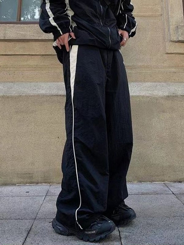 BLACK AND WHITE TRACKSUIT SET - LIGHTWEIGHT CASUAL PARACHUTE PANTS