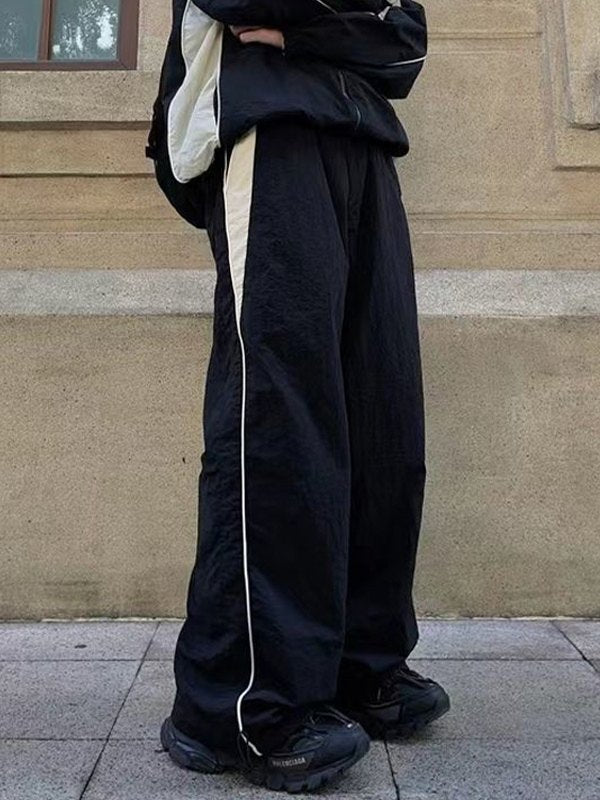 BLACK AND WHITE TRACKSUIT SET - LIGHTWEIGHT CASUAL PARACHUTE PANTS