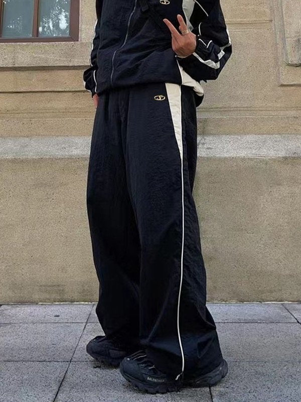 BLACK AND WHITE TRACKSUIT SET - LIGHTWEIGHT CASUAL PARACHUTE PANTS