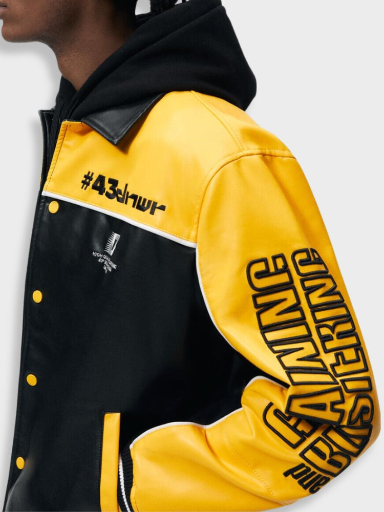 BLACK AND YELLOW RACING JACKET LEATHER MOTORCYCLE JACKET