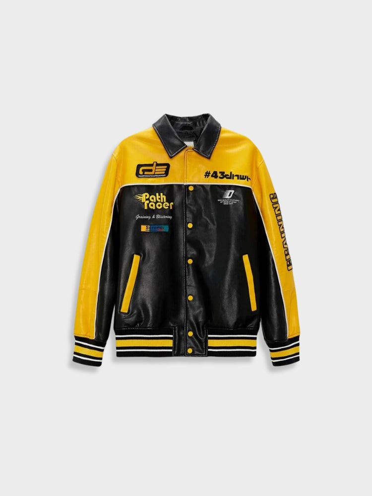 BLACK AND YELLOW RACING JACKET LEATHER MOTORCYCLE JACKET